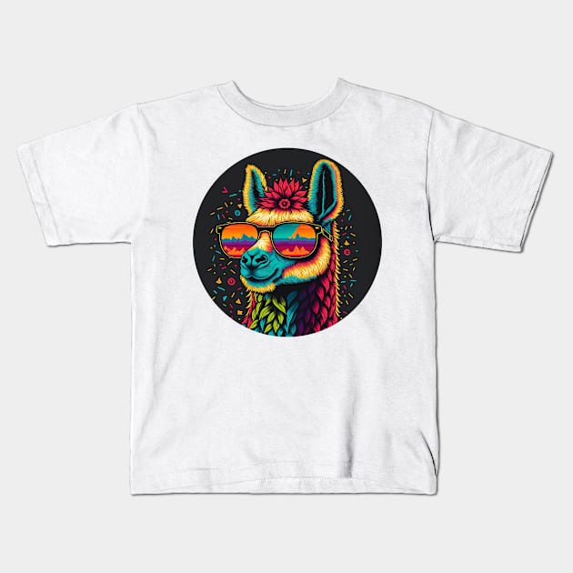 Chilled-Out Llama with Colorful Shades Kids T-Shirt by ceemyvision